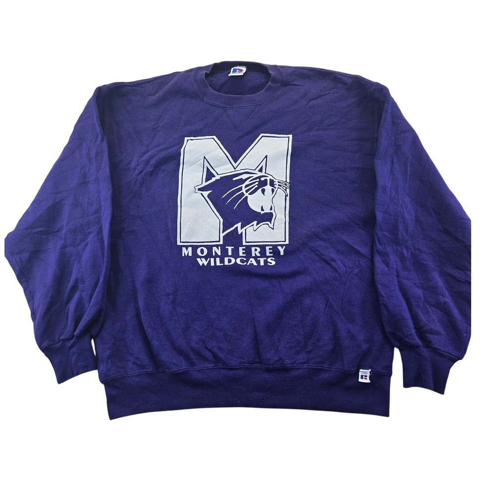 Russell Athletic Sweatshirt Men's L Purple Monterey Wildcats Graphic Crew VTG